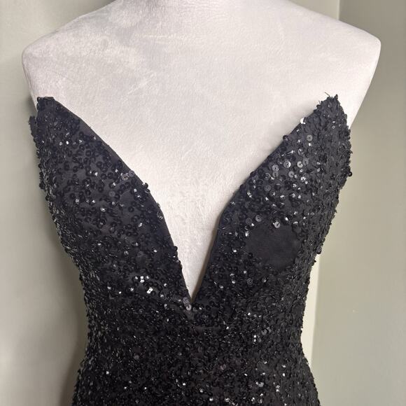 Ashley Lauren Black Sequin Mermaid Gown Size 00 Off-Shoulder Sweetheart Formal D - Picture 5 of 15